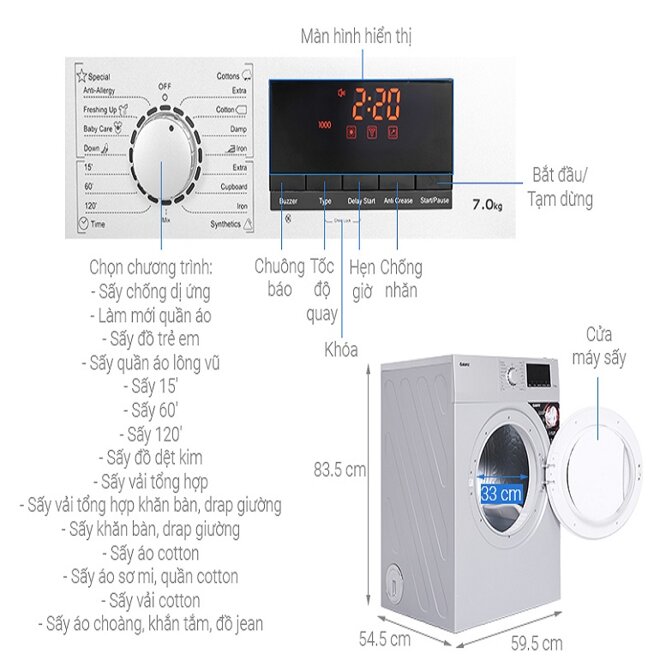 Máy sấy thông hơi Galanz DV-70T5C(S), 7 Kg