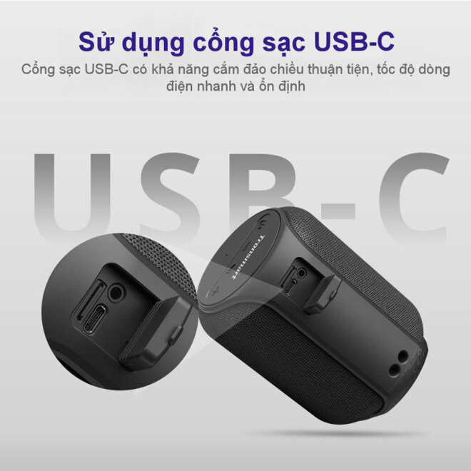 Loa Tronsmart T6 Mini được trang bị các cổng kết nối nằm ở cạnh trên của sản phẩm khá tiện ích cho người dùng