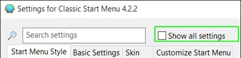 Check Show all settings