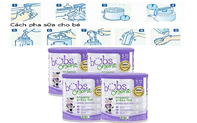 Cách pha sữa Bubs Organic số 1 cho bé 0-6 tháng tuổi