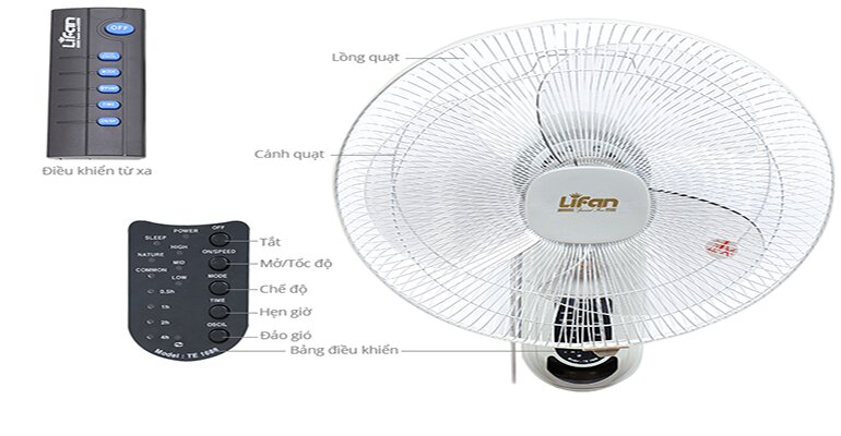 Lifan TE-1688 còn tích hợp chức năng hẹn giờ tiện lợi quạt treo tường Lifan TE-1688