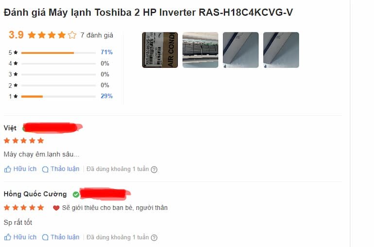 điều hòa Toshiba RAS-H18C4KCVG-V được nhiều người dùng đánh giá cao
