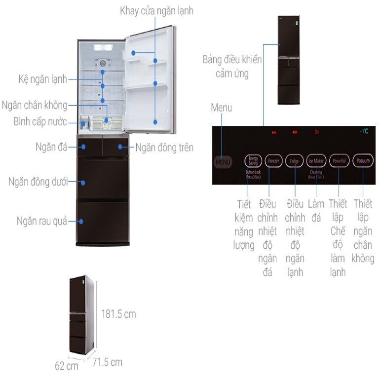 Tủ lạnh Hitachi nội địa Nhật R-E5000V (XK) với thiết kế 5 cánh tiện lợi