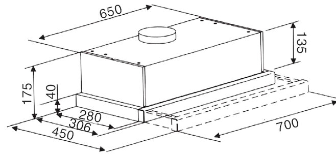 Kích thước lắp đặt của máy hút mùi Kaff kf-tl70h