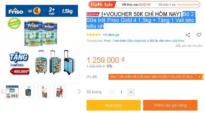 Bộ 2 Sữa bột Friso Gold 4 1.5kg + Tặng 1 Vali kéo siêu xịn