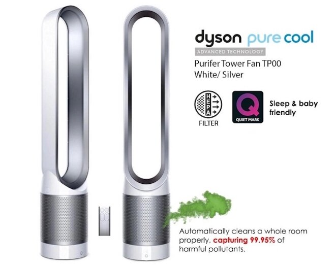 Máy lọc không khí Dyson TP00 được trang bị bộ lọc Glass Hepa 360 độ, loại bỏ 99.95% các hạt siêu mịn nhỏ như PM0.1.