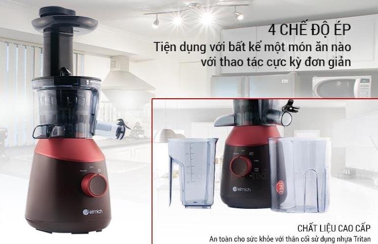 Máy ép chậm Elmich jee-1853 với các bộ phận, linh kiện kèm theo dễ dàng tháo lắp, thuận tiện cho việc vệ sinh máy sau khi sử dụng.