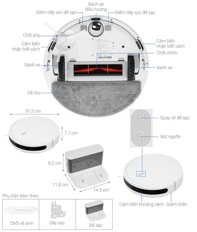 Các bộ phận của robot hút bụi Xiaomi Vaccum E10