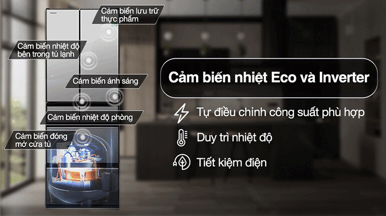 Công nghệ Inverter và cảm biến nhiệt Eco giúp tủ lạnh tiết kiệm điện hiệu quả