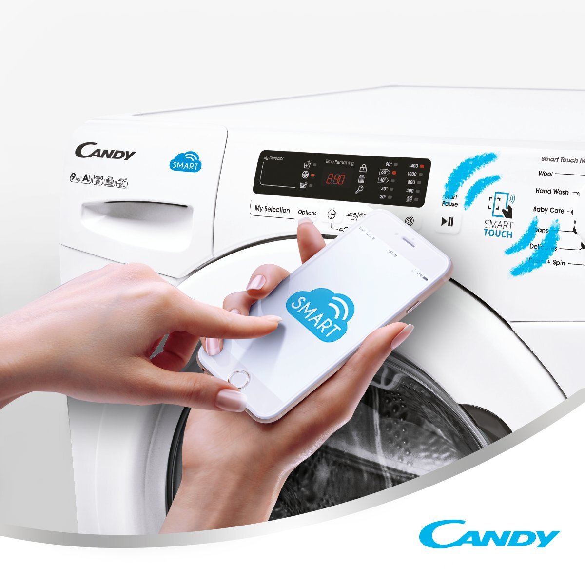 Bạn có thể điều khiển và kiểm soát hoạt động của máy rửa bát Candy qua chương trình Smart Touch