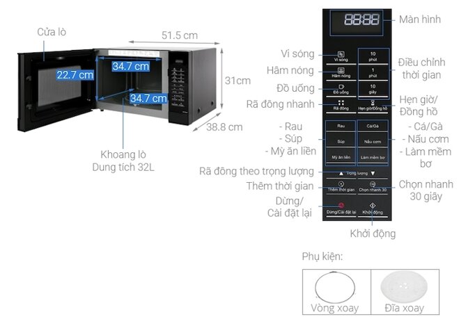 Lò vi sóng Panasonic NN-ST65JBYUE đa dạng chức năng chế biến