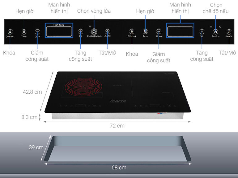 Bếp âm Sunhouse MMB9100VN với điều khiển cảm ứng độc lập cho từng vùng bếp giúp thao tác chính xác và thuận tiện.