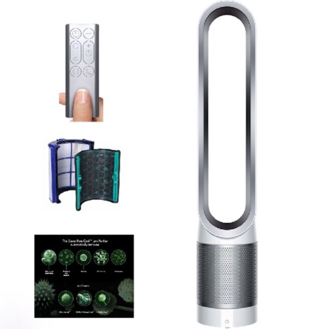 Máy lọc không khí Dyson TP03 với bộ lọc Glass Hepa 360 độ giúp loại bỏ đến 99.95% các hạt siêu mịn nhỏ như PM0.1.