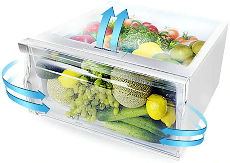 Ngăn rau củ quả của tủ lạnh Samsung RT22FARBDSA/SV giúp tăng cường độ ẩm cho thực phẩm