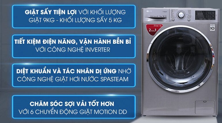 Top 3 máy giặt sấy LG tải trọng 9kg tốt nhất hiện nay