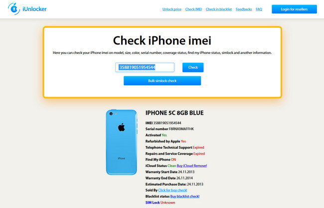 Ví dụ điền dãy IMEI của bạn vào ô bên trên (giả sử iPhone)