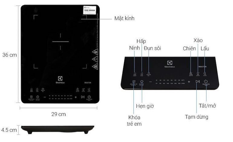 Bếp từ Electrolux ETD42SKA có mặt kính Ceramic có khả năng chịu nhiệt, không bị biến dạng ở nhiệt độ cao.