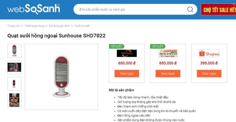 Giá đèn sưởi hồng ngoại Sunhouse bao nhiêu tiền?