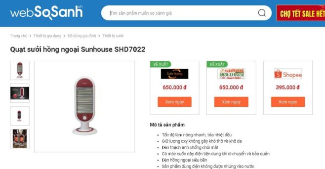 Giá đèn sưởi hồng ngoại Sunhouse bao nhiêu tiền?