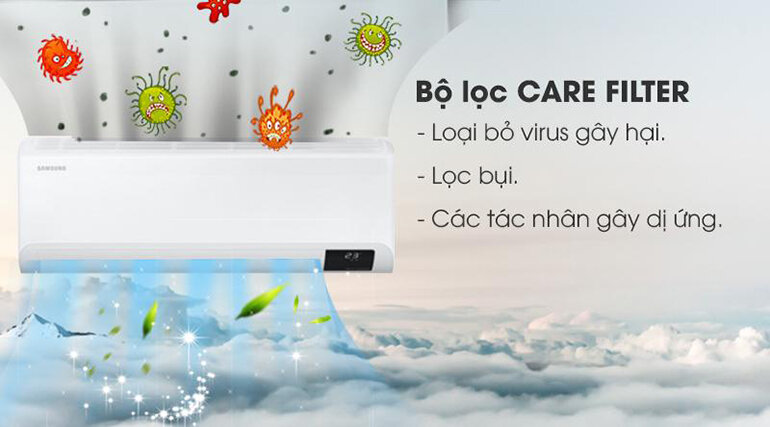Máy lạnh treo tường Samsung AR24TYGCDWKNSV được tích hợp bộ lọc Care Filter loại bỏ đến 99% vi khuẩn