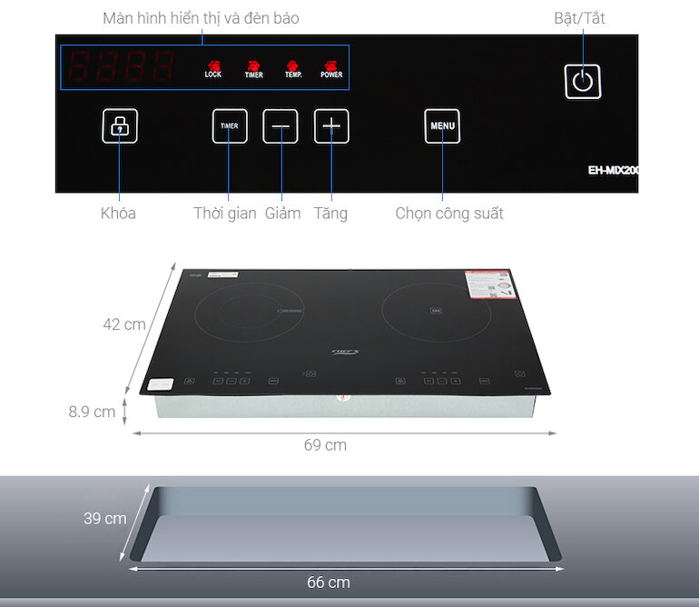 Bếp âm Chef's EH-MIX2000A điều khiển cảm ứng nhạy bén cùng màn hình hiển thị lớn tiện sử dụng cho cả người lớn tuổi.