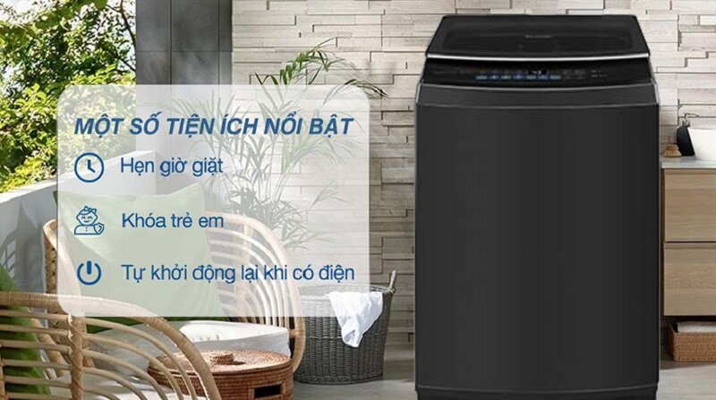 Máy giặt Sharp 13 Kg ES-TM130CD-DS lồng đứng đời mới cực tiết kiệm điện