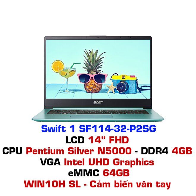 Laptop Acer Swift SF114-32-P2SG thiết kế từ nhôm nguyên khối