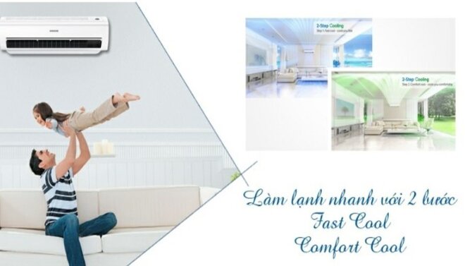 Tính năng Fast Cooling trên điều hòa Samsung Inverter với cơ chế làm lạnh 2 bước mang lại hơi lạnh tức thì