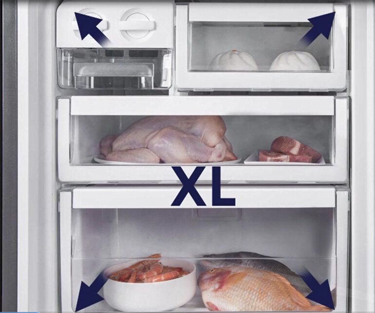 Ngăn đông size XL của tủ lạnh ngăn đá dưới Electrolux EBB2802H-A