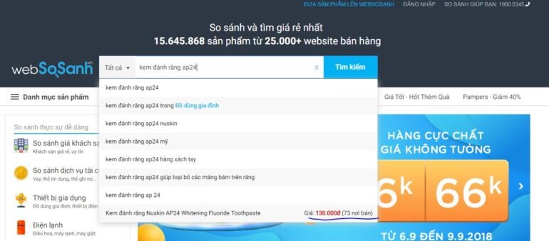 Truy cập https://websosanh.vn/ rồi gõ từ khóa