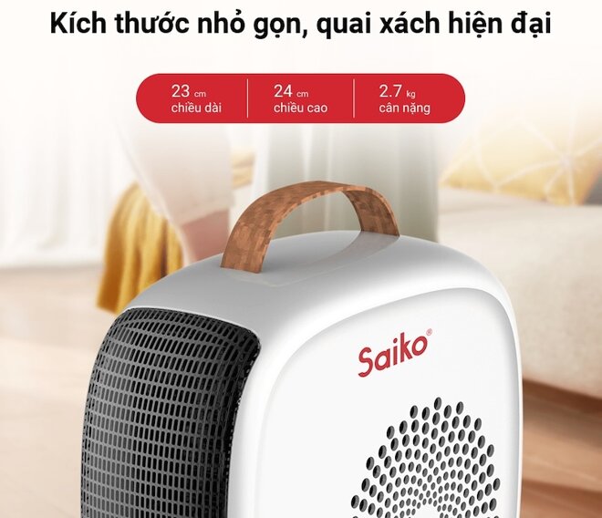 Thiết kế máy sưởi mini Saiko PTC-2000 (2000W)