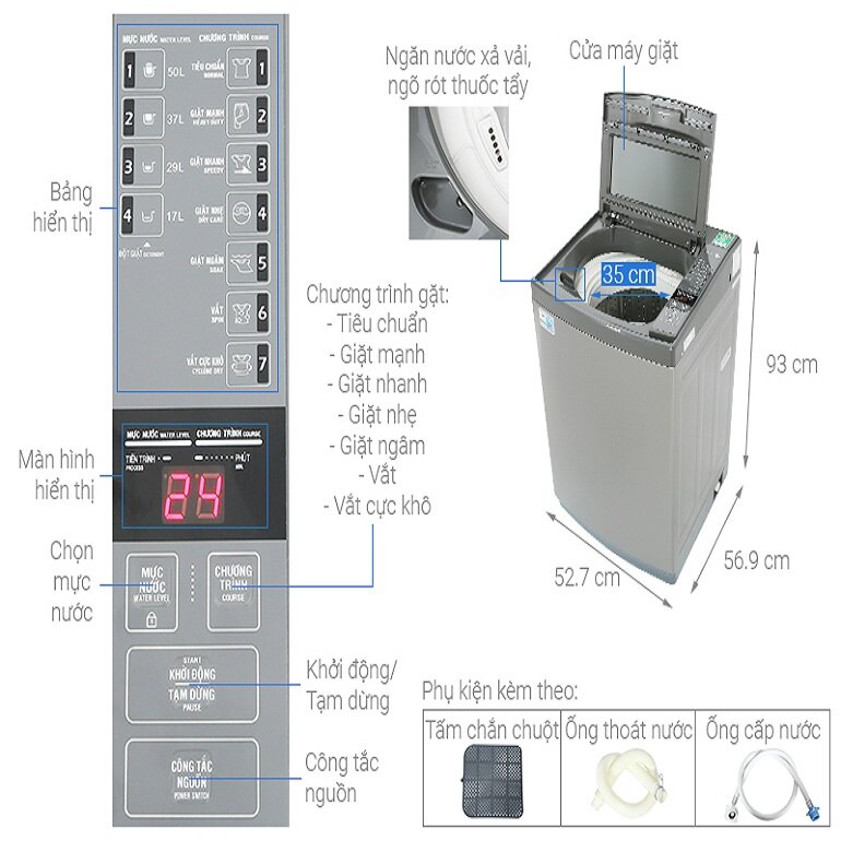 máy giặt Aqua cửa trên AQW-KS90GT S
