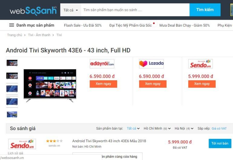 Android Tivi Skyworth 43 inch 43E6 - Giá rẻ nhất: 5.999.000 vnđ