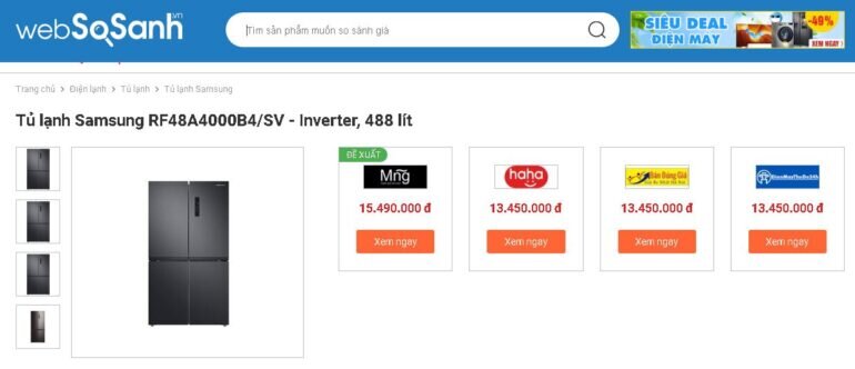 Giá tủ lạnh Samsung 4 cánh 488 lít RF48A4000B4/SV trên thị trường hiện nay