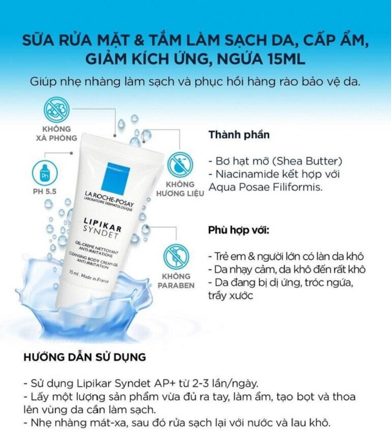 Công dụng của sữa rửa mặt La Roche Posay Lipikar Syndet AP+ Cream