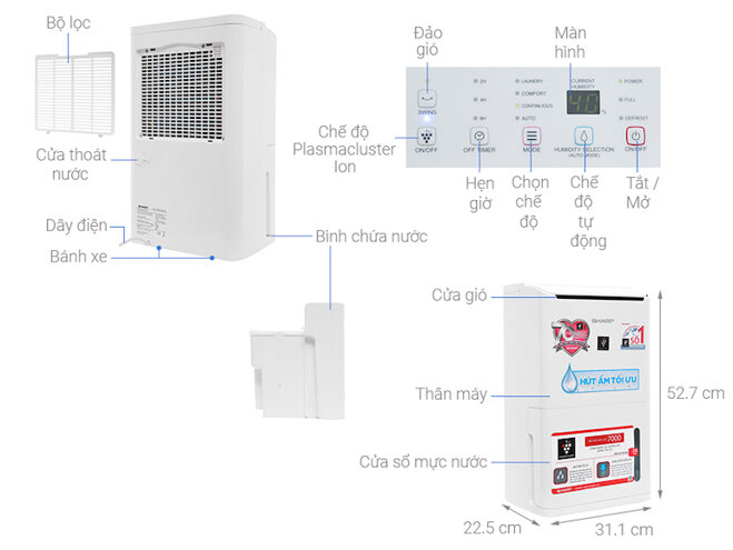  Máy hút ẩm lọc khí Sharp DW-D12A-W