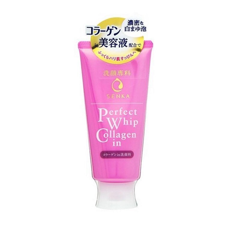 Sữa rửa mặt Perfect Whip collagen của Senka màu hồng