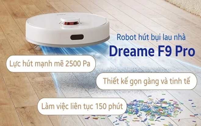 Robot hút bụi lau nhà Dreame F9 Pro có lực hút mạnh mẽ