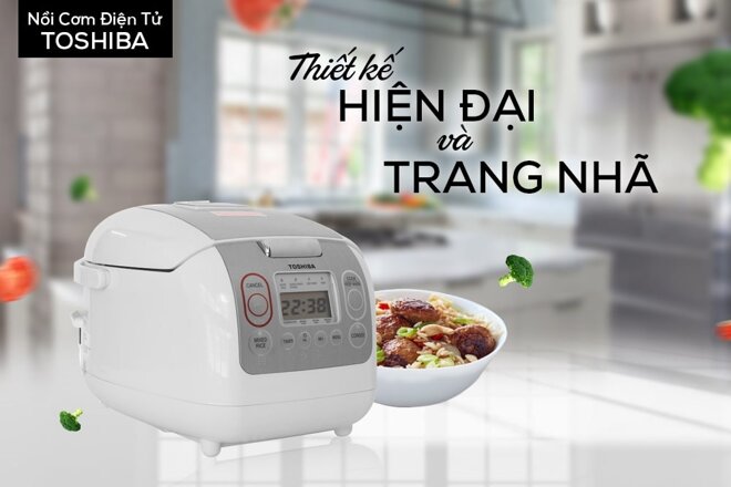 Nồi cơm điện Toshiba đa chức năng, kiểu dáng hiện đại, trang nhã.