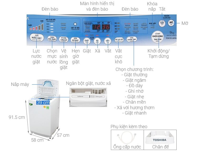 Máy giặt Toshiba lồng đứng Inverter 9 kg AW-DC1005CV