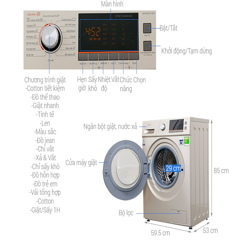 Máy giặt Midea 9kg MFC90-D1401