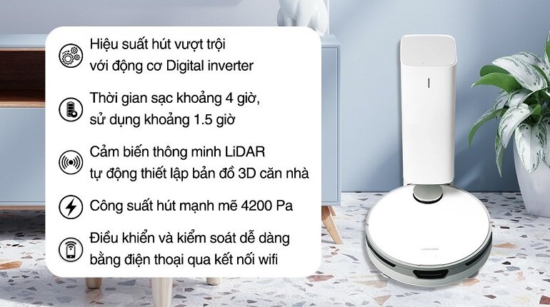 Robot hút bụi lau nhà Samsung VR30T85513W/SV