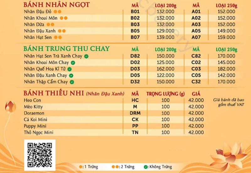 Bảng giá bánh trung thu ABC chay, nhân ngọt, bánh thiếu nhi 2023