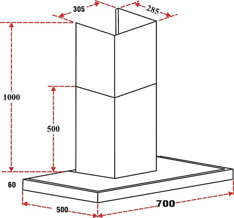 Kích thước lắp đặt của máy hút mùi Latino lt-t05/70