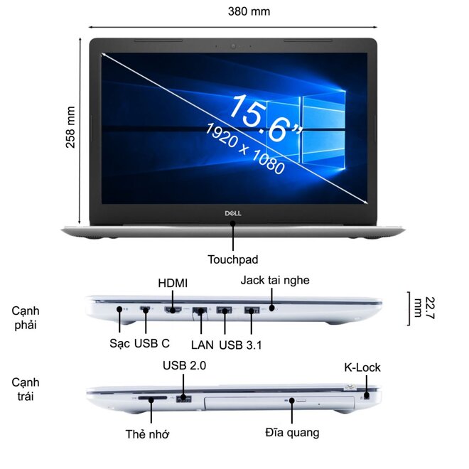 Laptop Dell có đèn bàn phím Inspiron N5570