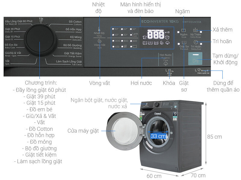 TOP 3 máy giặt Electrolux Ultimatecare 300 10kg giá dưới 9 triệu đồng đáng mua hiện nay