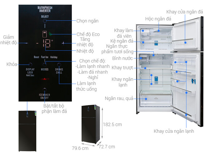 Tủ lạnh Electrolux ETE5722BA với kích thước lớn và màn hình LED điều chỉnh hiện đại