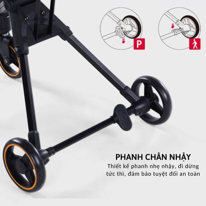 Xe đẩy playkid có phanh chân nhậy đảm bảo an toàn tuyệt đối