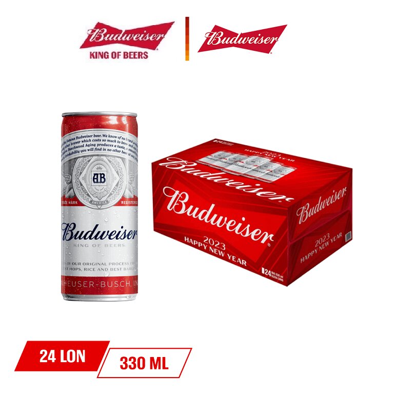 Thùng bia Budweiser 24 lon 330ml - Phiên bản Tết 2023