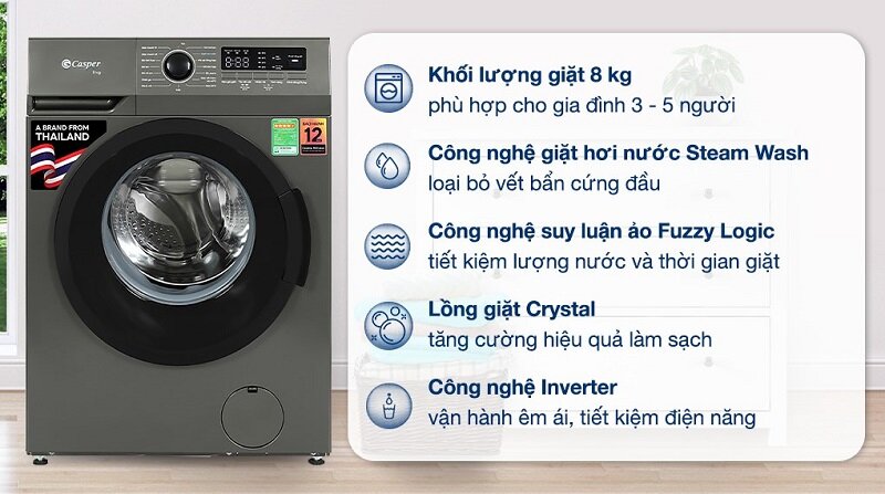 Máy Giặt Giá Dưới 5 Triệu Casper Inverter 8 Kg Wf-8Vg1